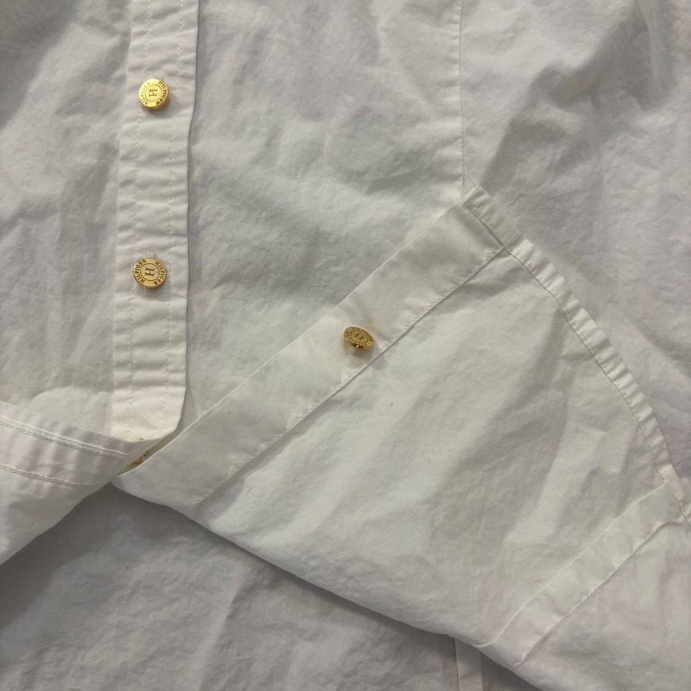 Tommy Hilfiger Womens Shirt White Button Down Utility Gold Buttons Epaulets XL - Picture 14 of 16